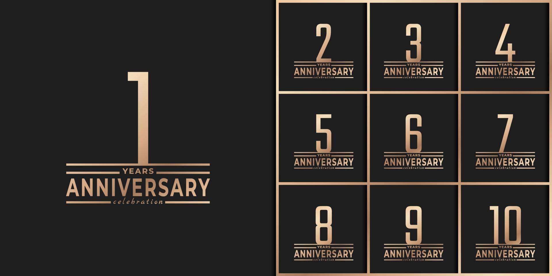 Set of Year Anniversary Celebration with Thin Number Shape Golden Color for Celebration Event, Wedding, Greeting card, and Invitation Isolated on Dark Background vector