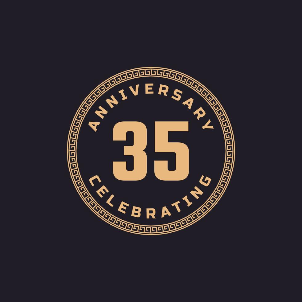 Vintage Retro 35 Year Anniversary Celebration with Circle Border Pattern Emblem. Happy Anniversary Greeting Celebrates Event Isolated on Black Background vector