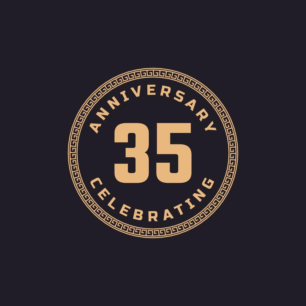 celebración de aniversario retro vintage de 35 años con emblema de patrón de borde circular. saludo de feliz aniversario celebra evento aislado sobre fondo negro vector