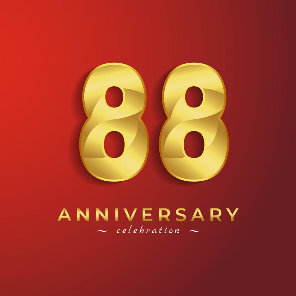 Celebración del aniversario de 88 años con color dorado brillante para eventos de celebración, bodas, tarjetas de felicitación y tarjetas de invitación aisladas en fondo rojo vector