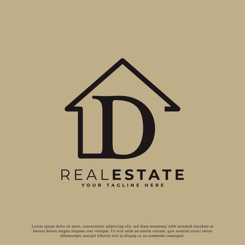 Creative Letter D House Logo Design. House Symbol Geometric Linear Style. Usable for Real Estate, Construction, Architecture and Building Logo vector