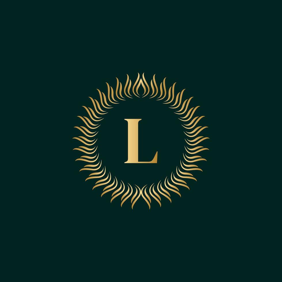 Emblem Letter L Weaving Circle Monogram Graceful Template. Simple Logo Design for Luxury Crest, Royalty, Business Card, Boutique, Hotel, Heraldic. Calligraphic Vintage Border. Vector Illusration