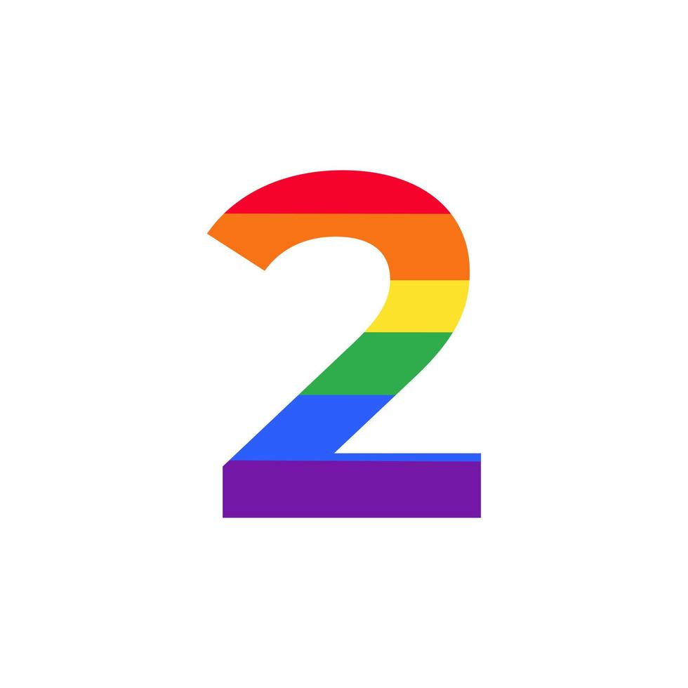 número 2 coloreado en la inspiración del diseño del logotipo del color del arco iris para el concepto lgbt vector