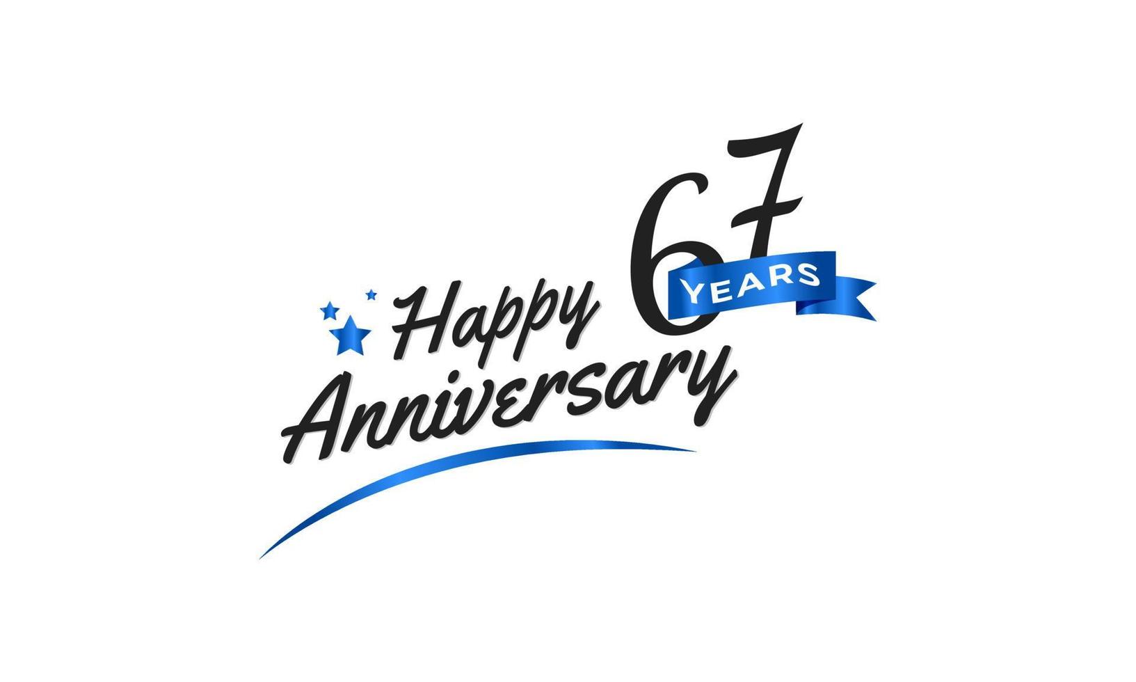 67 Year Anniversary Celebration with Blue Swoosh and Blue Ribbon Symbol. Happy Anniversary Greeting Celebrates Template Design Illustration vector