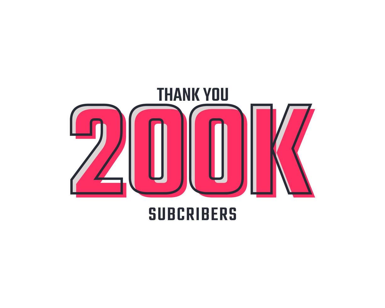 gracias diseño de fondo de celebración de 200 k suscriptores. 200000 suscriptores felicitaciones post plantilla de redes sociales. vector