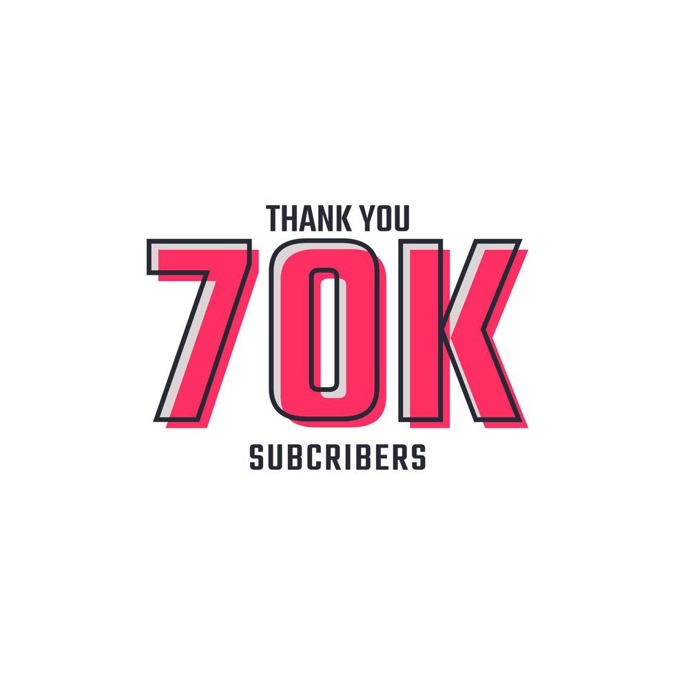 Thank You 70 k Subscribers Celebration Background Design. 70000 Subscribers Congratulation Post Social Media Template. vector