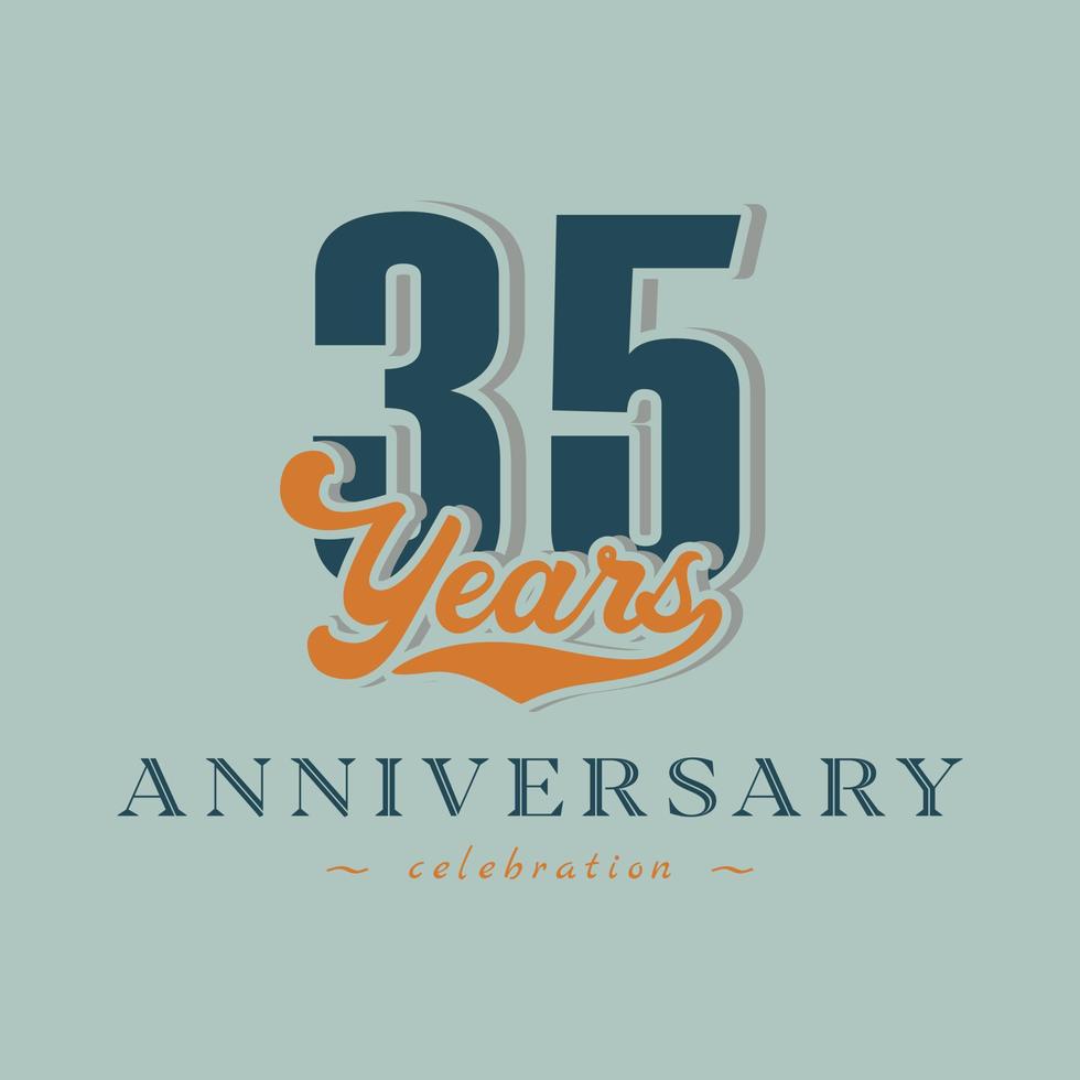 35 Year Anniversary Celebration Nostalgic with Handwriting in Retro Style for Celebration Event, Wedding, Greeting card, and Invitation Isolated on Green Background vector