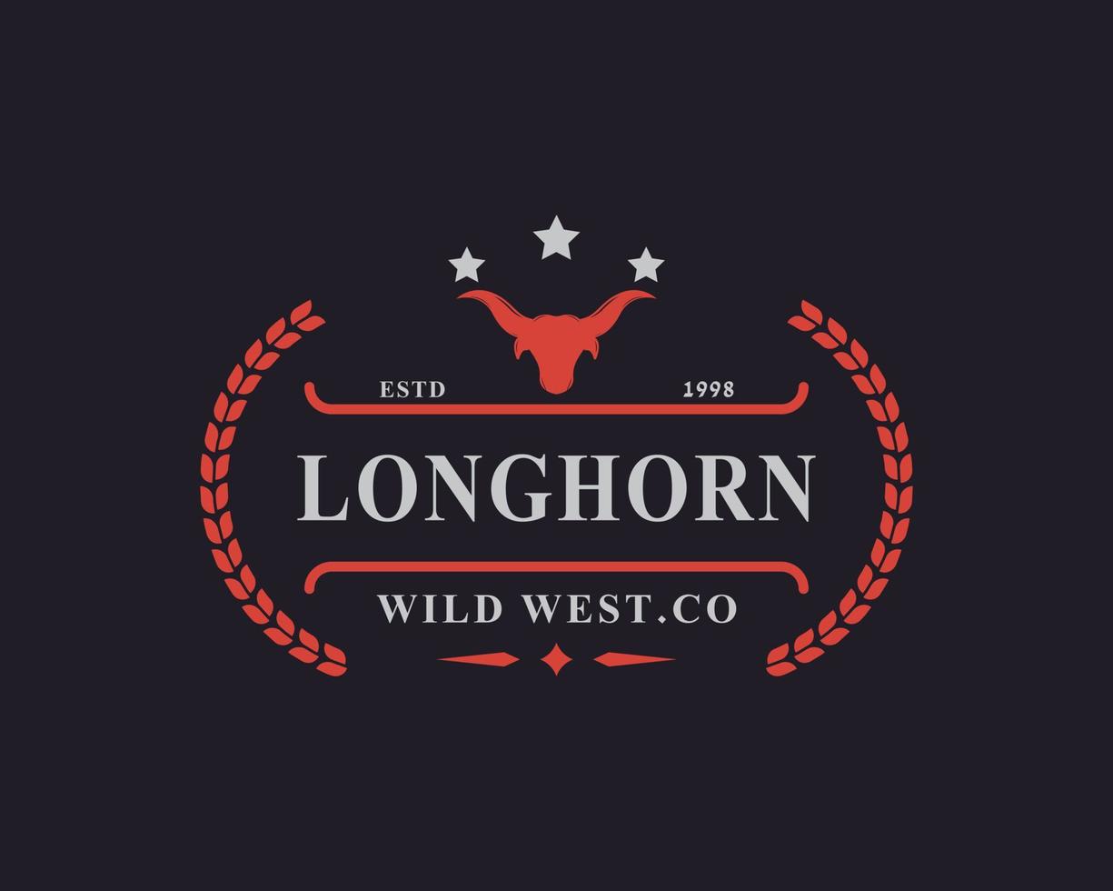 Vintage Retro Badge for Texas Longhorn Cow, Country Western Bull Head Family Countryside Farm Logo Design Template Element vector