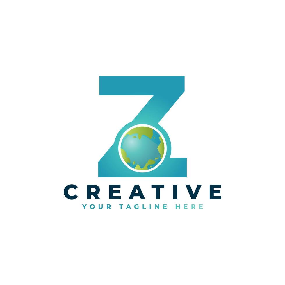 diseño del logotipo de la tierra del mundo global de la letra z vector