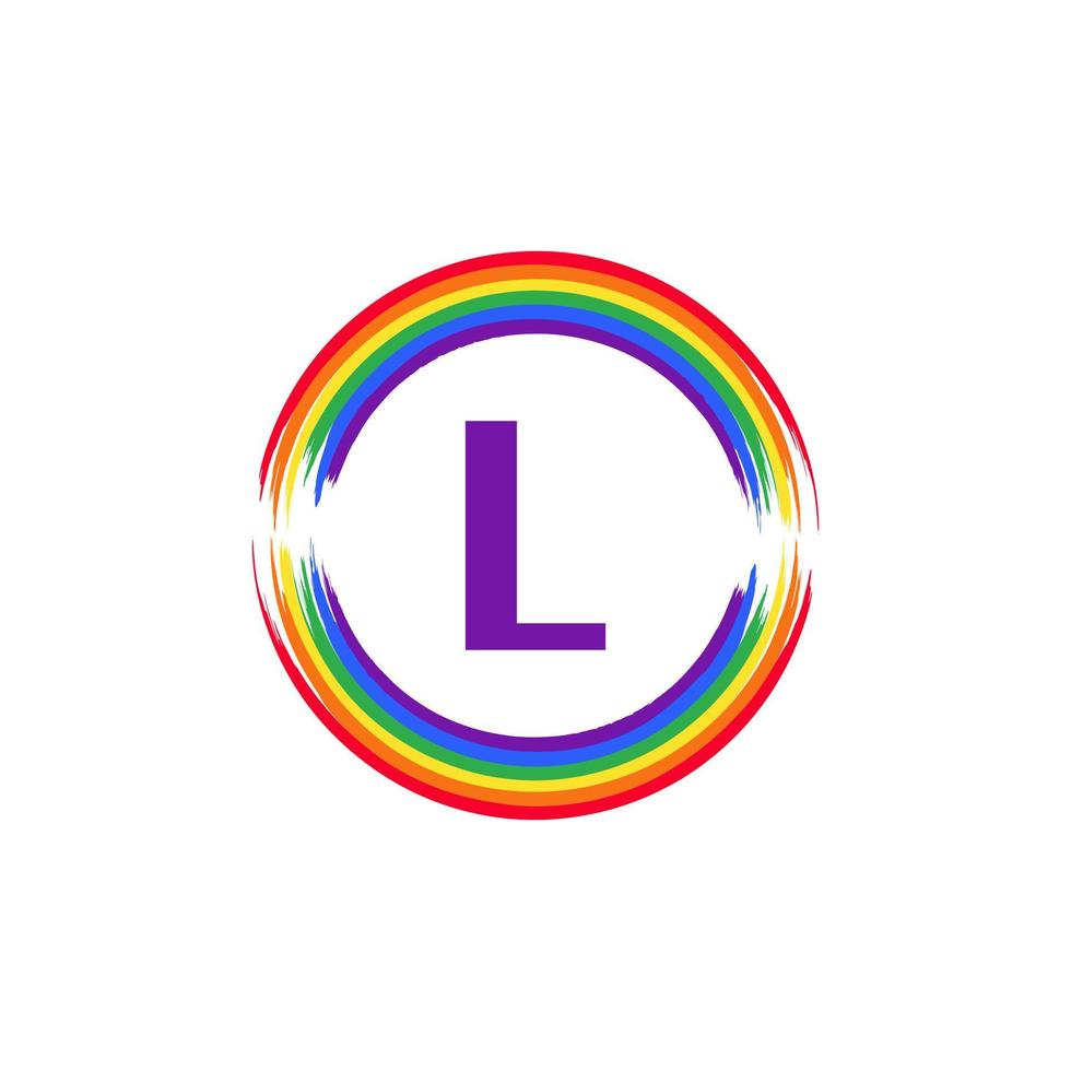 Letter L Inside Circular Colored in Rainbow Color Flag Brush Logo Design Inspiration for LGBT Concept vector