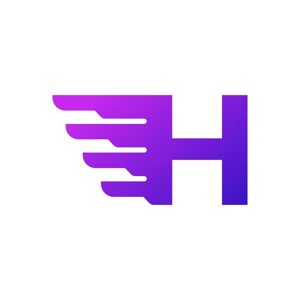 Fast Shipping Initial Letter H Delivery Logo. Purple Gradient Shape with Geometric Wings Combination. vector