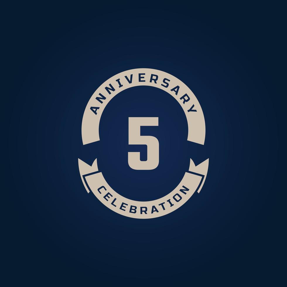 5 Year Anniversary Celebration with Golden Color for Celebration Event, Wedding, Greeting card, and Invitation Isolated on Blue Background vector