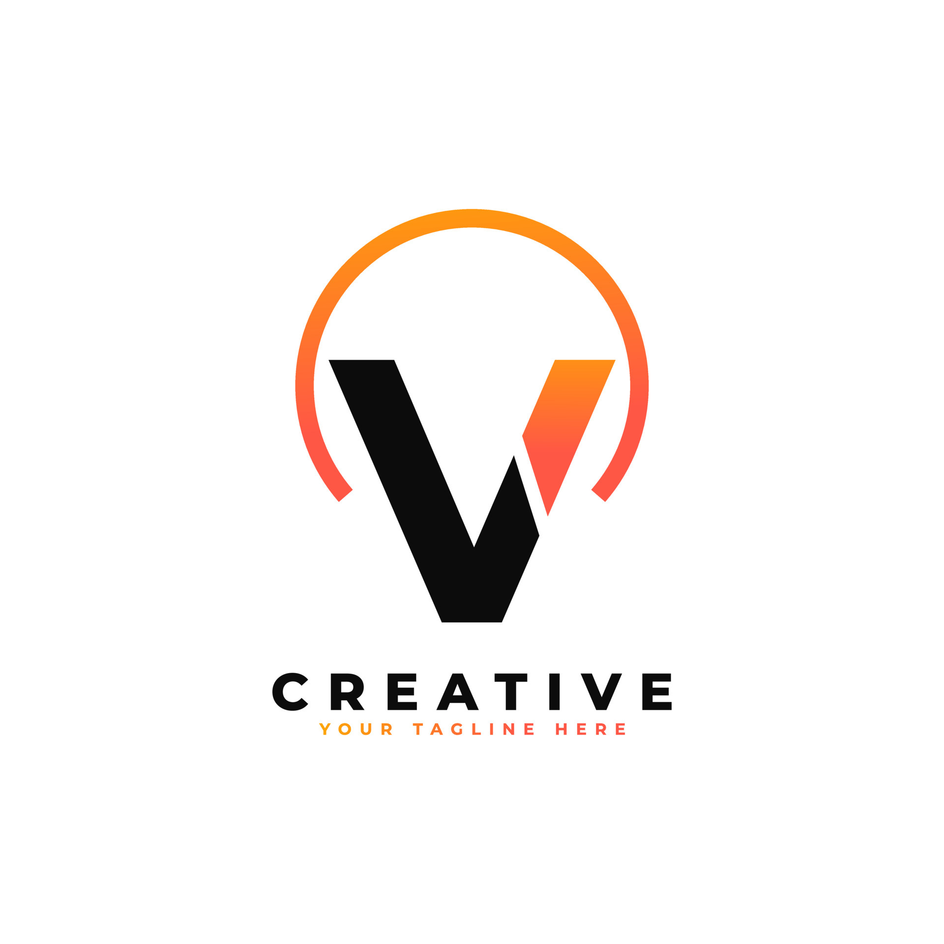Letter V Logo Design with Black Orange Color and Circle. Cool Modern