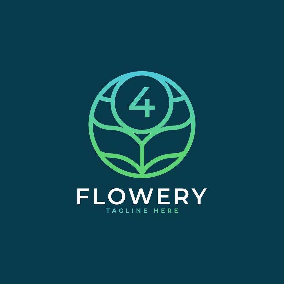 Flower Number 4 Logo Design Template Element. Eps10 Vector