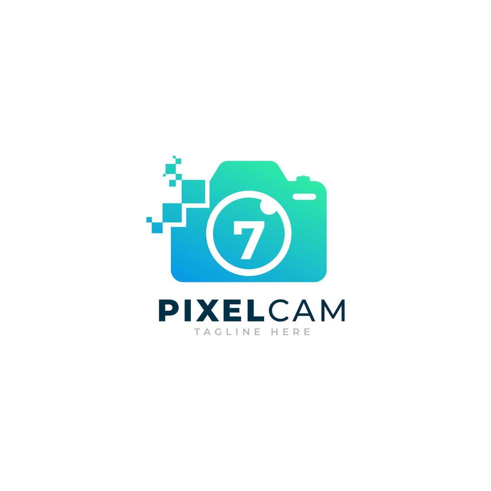 plantilla de diseño de logotipo de tecnología de píxeles de foto de cámara interior número 7 vector