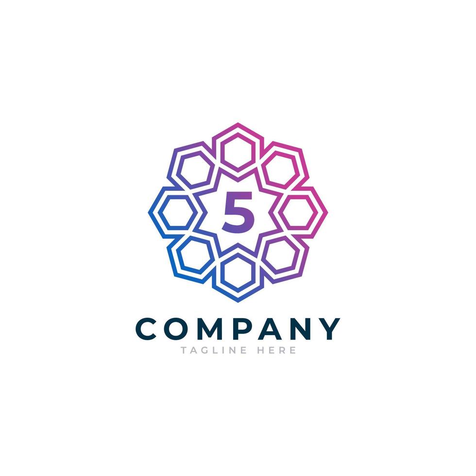 Number 5 Inside Hexagon Shape Logo Design Template Element vector