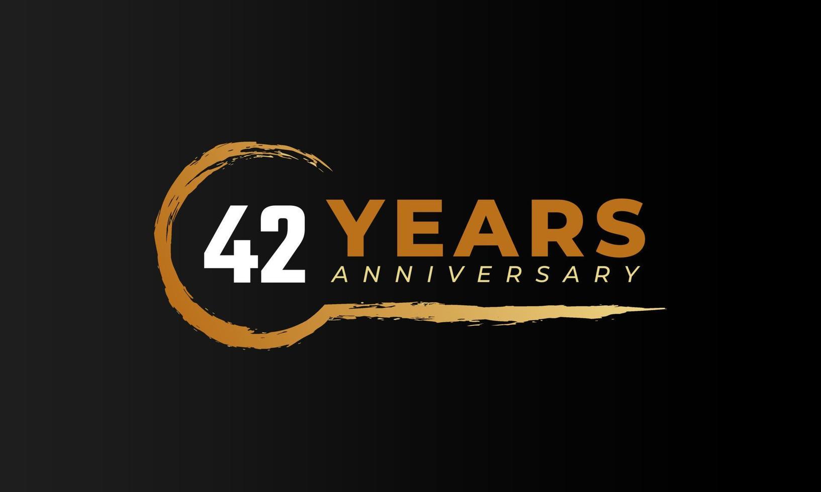 42 Year Anniversary Celebration with Circle Brush in Golden Color. Happy Anniversary Greeting Celebrates Event Isolated on Black Background vector