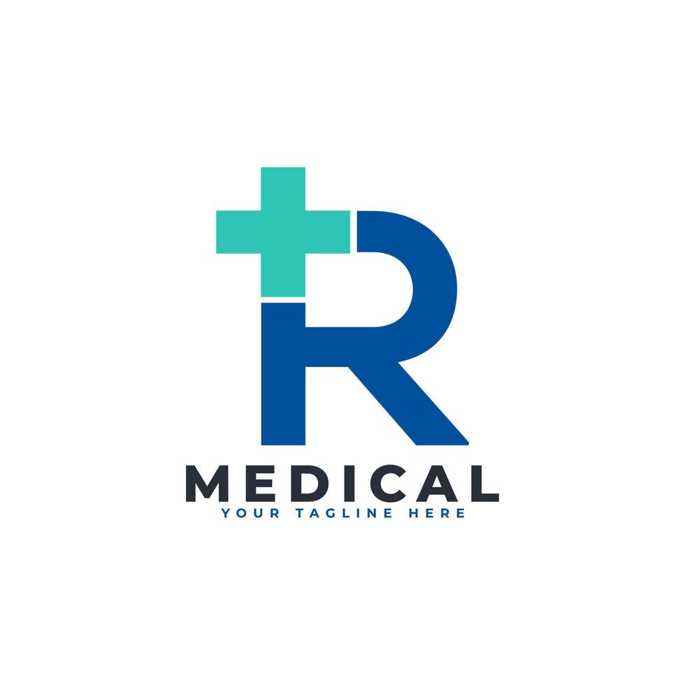 Letter R cross plus logo. Usable for Business, Science, Healthcare, Medical, Hospital and Nature Logos. vector