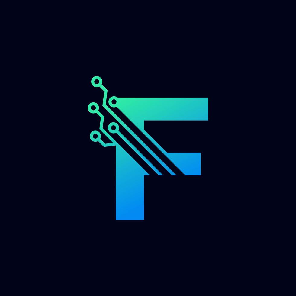 Tech Letter F Logo. Futuristic Vector Logo Template with Green and Blue Gradient Color. Geometric Shape. Usable for Business and Technology Logos.