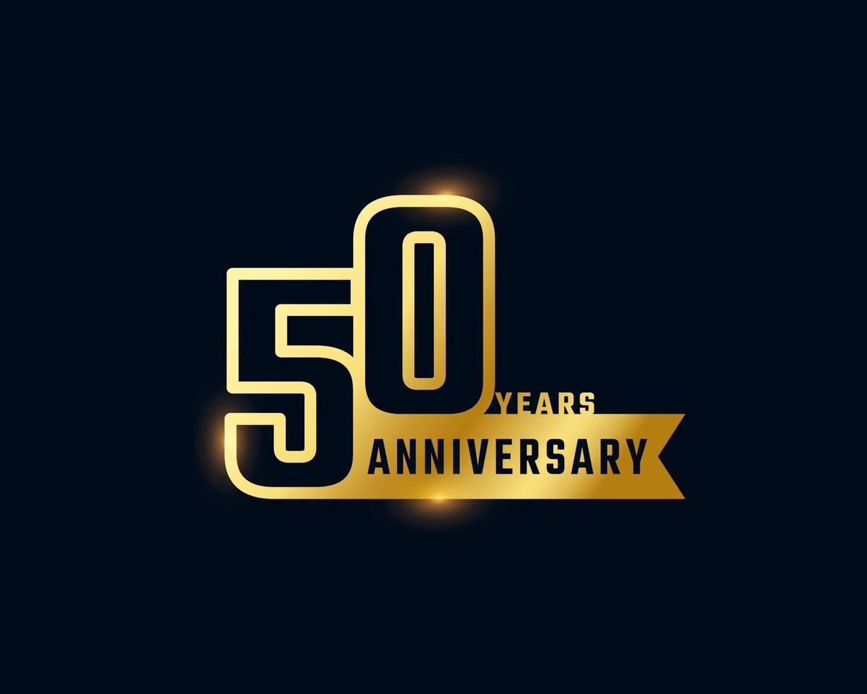 50 Year Anniversary Celebration with Shiny Outline Number Golden Color for Celebration Event, Wedding, Greeting card, and Invitation Isolated on Dark Background vector