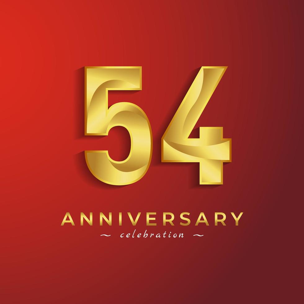 Celebración del aniversario de 54 años con color dorado brillante para eventos de celebración, bodas, tarjetas de felicitación y tarjetas de invitación aisladas en fondo rojo vector