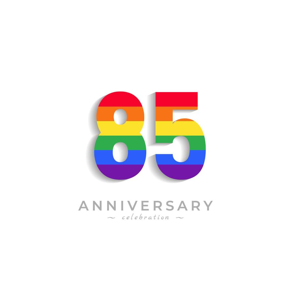 Celebración del aniversario de 85 años con el color del arco iris para el evento de celebración, la boda, la tarjeta de felicitación y la invitación aislada en el fondo blanco vector