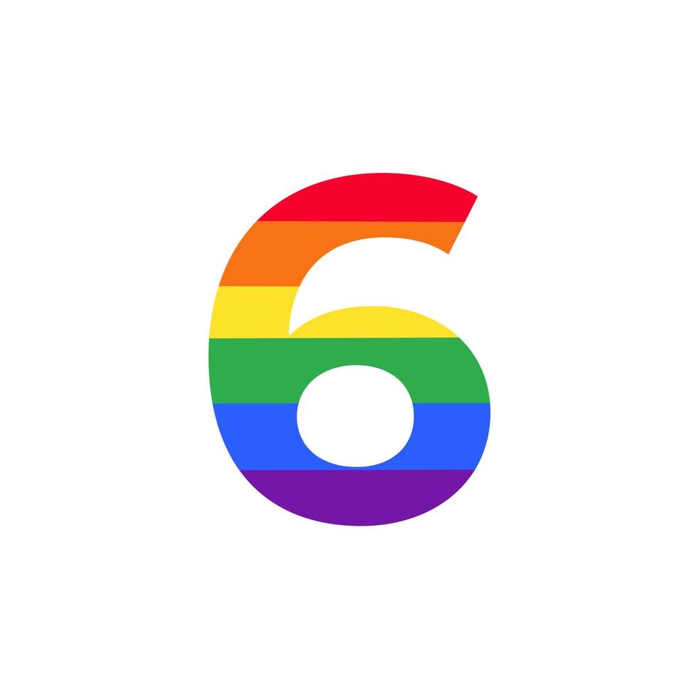 número 6 coloreado en el diseño del logotipo del color del arco iris inspiración para el concepto lgbt vector