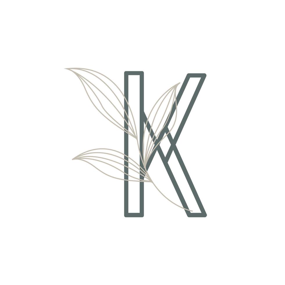 letra inicial k logotipo floral y botánico. hoja de naturaleza femenina para salón de belleza, masajes, cosméticos o símbolo de icono de spa vector