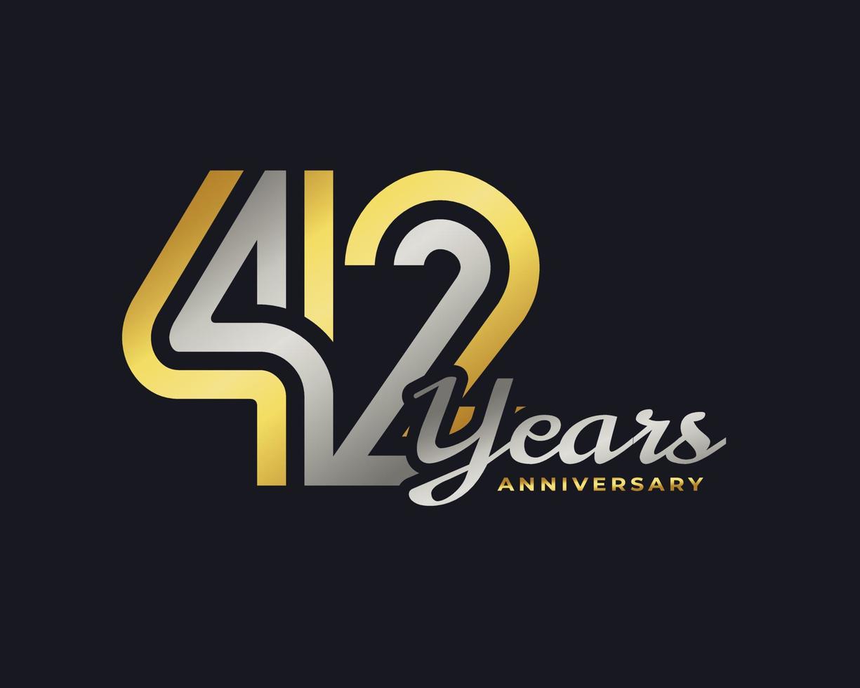 42 Year Anniversary Celebration with Handwriting Silver and Gold Color for Celebration Event, Wedding, Greeting card, and Invitation Isolated on Dark Background vector