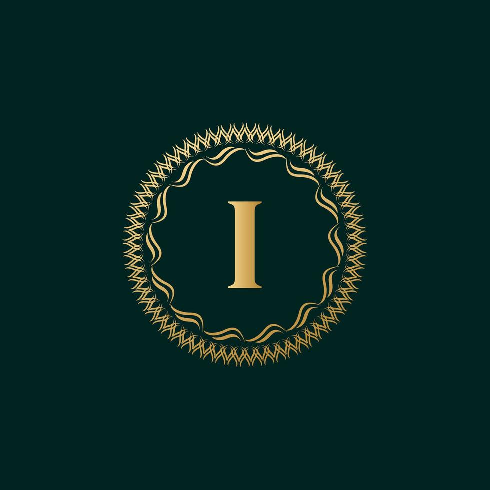 Emblem Letter I Weaving Circle Monogram Graceful Template. Simple Logo Design for Luxury Crest, Royalty, Business Card, Boutique, Hotel, Heraldic. Calligraphic Vintage Border. Vector Illustration