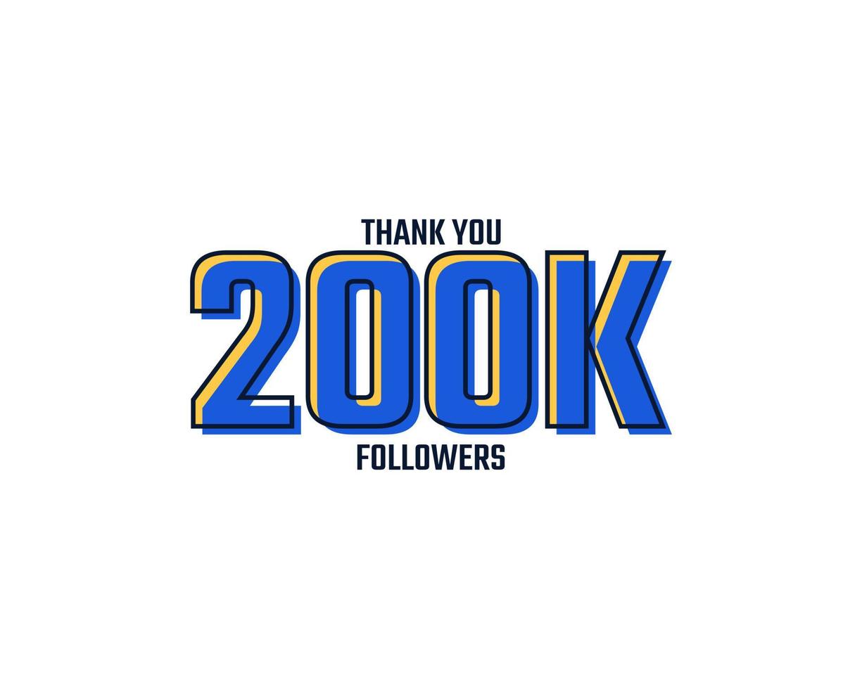 gracias vector de celebración de tarjeta de 200 k seguidores. 200000 seguidores felicitaciones post plantilla de redes sociales.