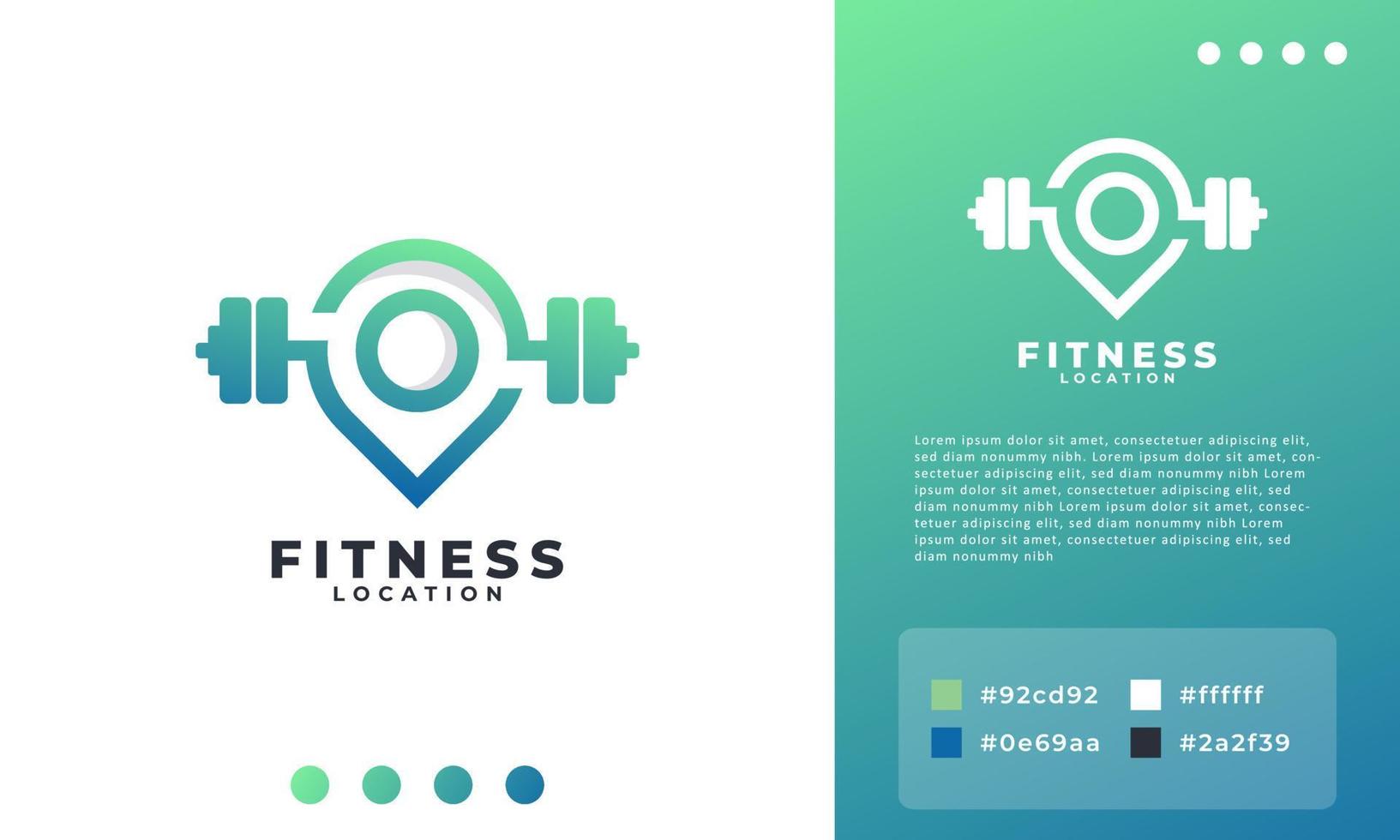 Barbell and Pin Location Logo Combination. Point Fitness Gym Logo Design Template Element vector