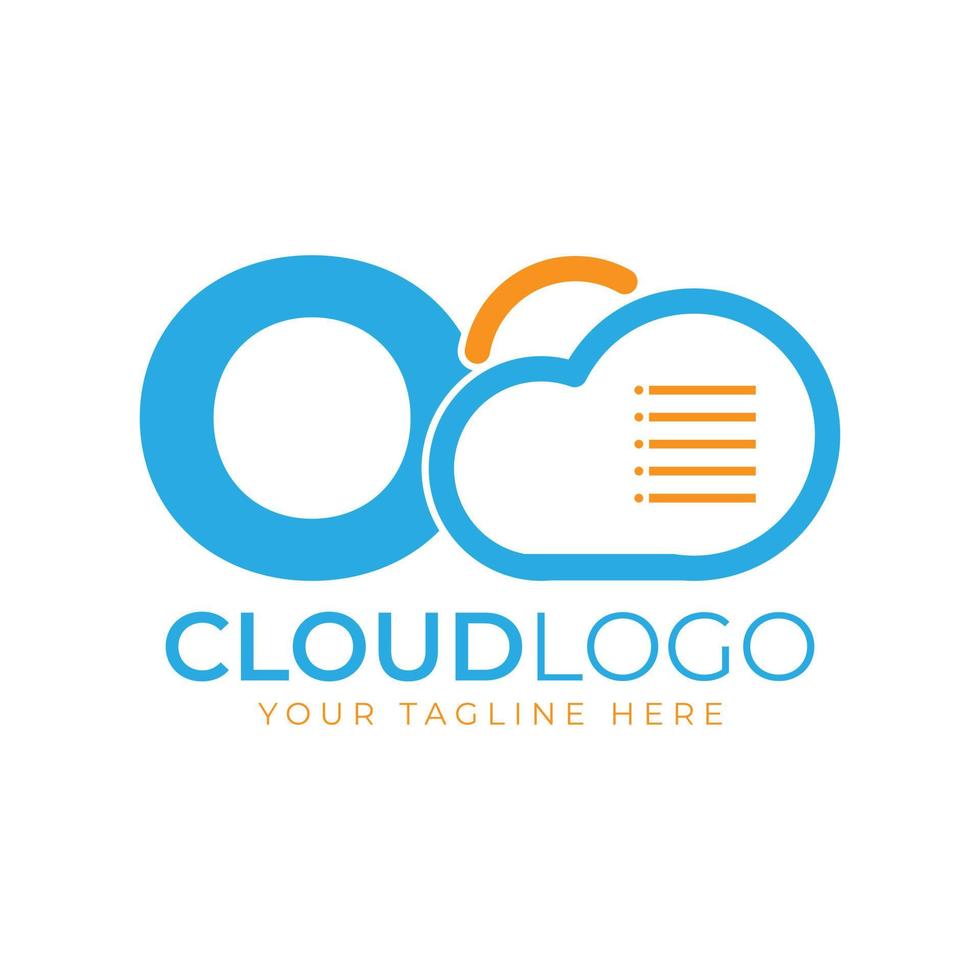 logotipo de tecnología en la nube. letra inicial o con nube y documento por concepto de tecnología. señal meteorológica de software de datos vector