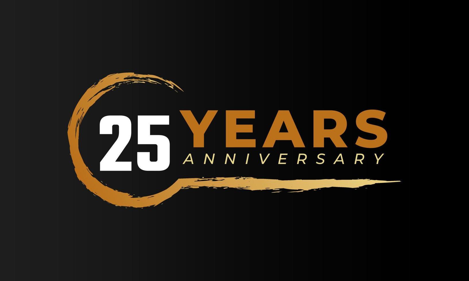 25 Year Anniversary Celebration with Circle Brush in Golden Color. Happy Anniversary Greeting Celebrates Event Isolated on Black Background vector