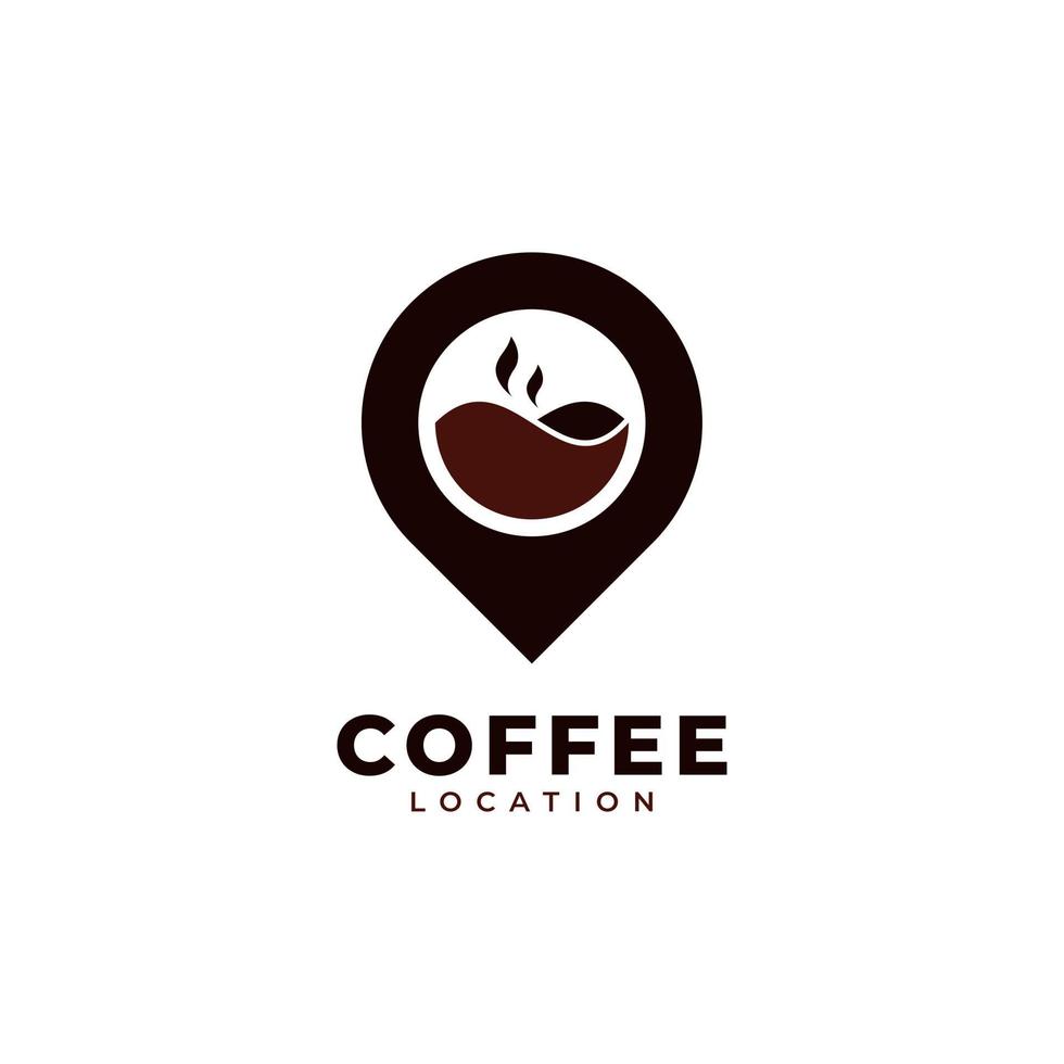 Cafe Shop Point Logo Design. Map Pin Location Combined with Coffee Icon Vector Illustration