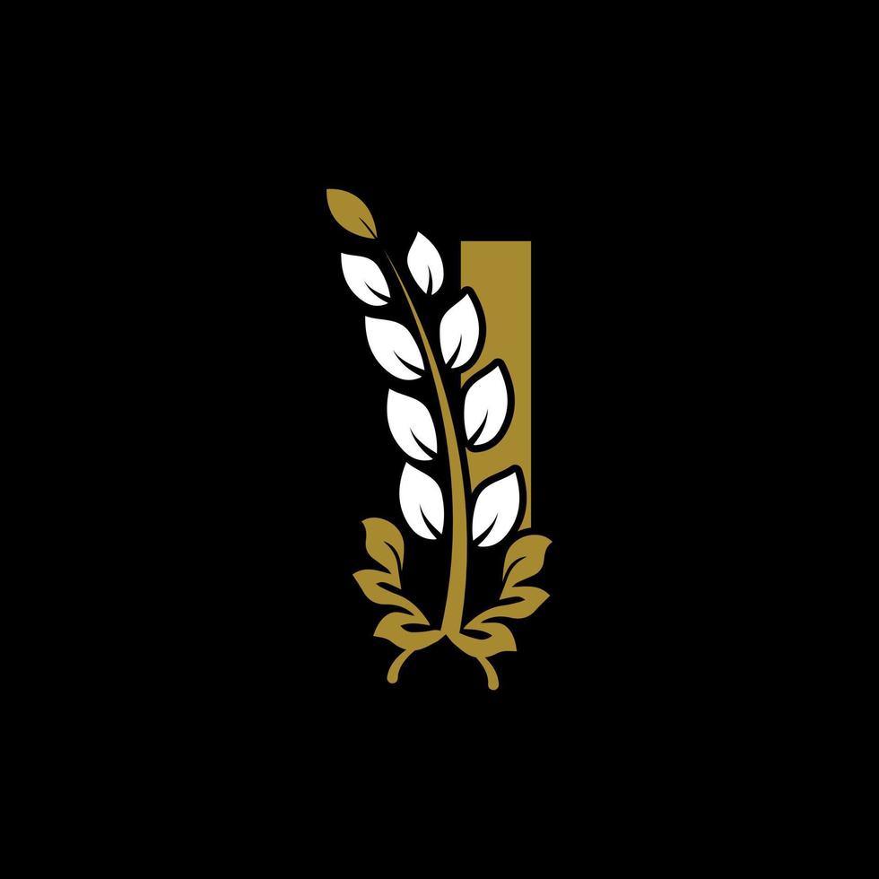 Initial Letter I Linked Monogram Golden Laurel Wreath Logo. Graceful Design for Restaurant, Cafe, Brand name, Badge, Label, luxury identity vector