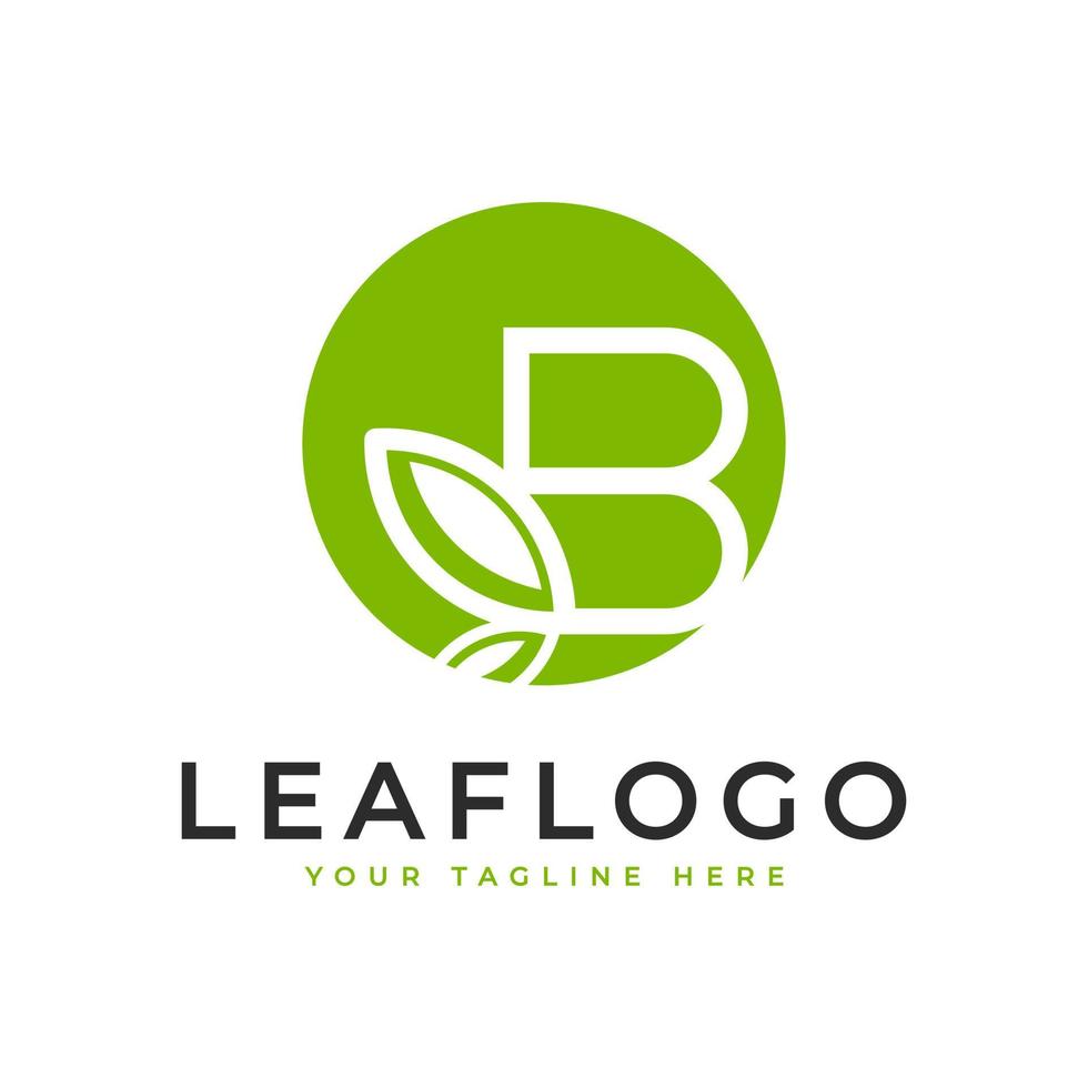 Creative Initial Letter B Logo. Circle Shape Linear Style Linked with Green Leaf Symbol. Usable for Business, Healthcare, Nature and Farm Logos. Flat Vector Logo Design Ideas Template Element. Eps10