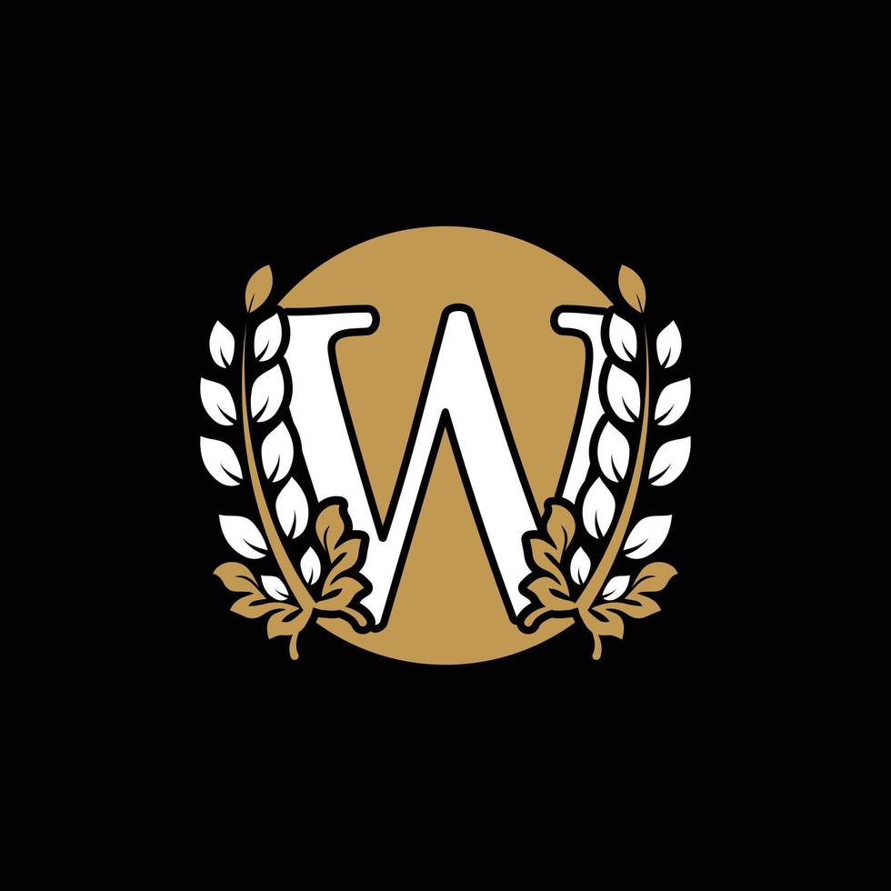 Initial Letter W Linked Monogram Golden Laurel Wreath with Circle Logo. Graceful Design for Restaurant, Cafe, Brand name, Badge, Label, luxury identity vector