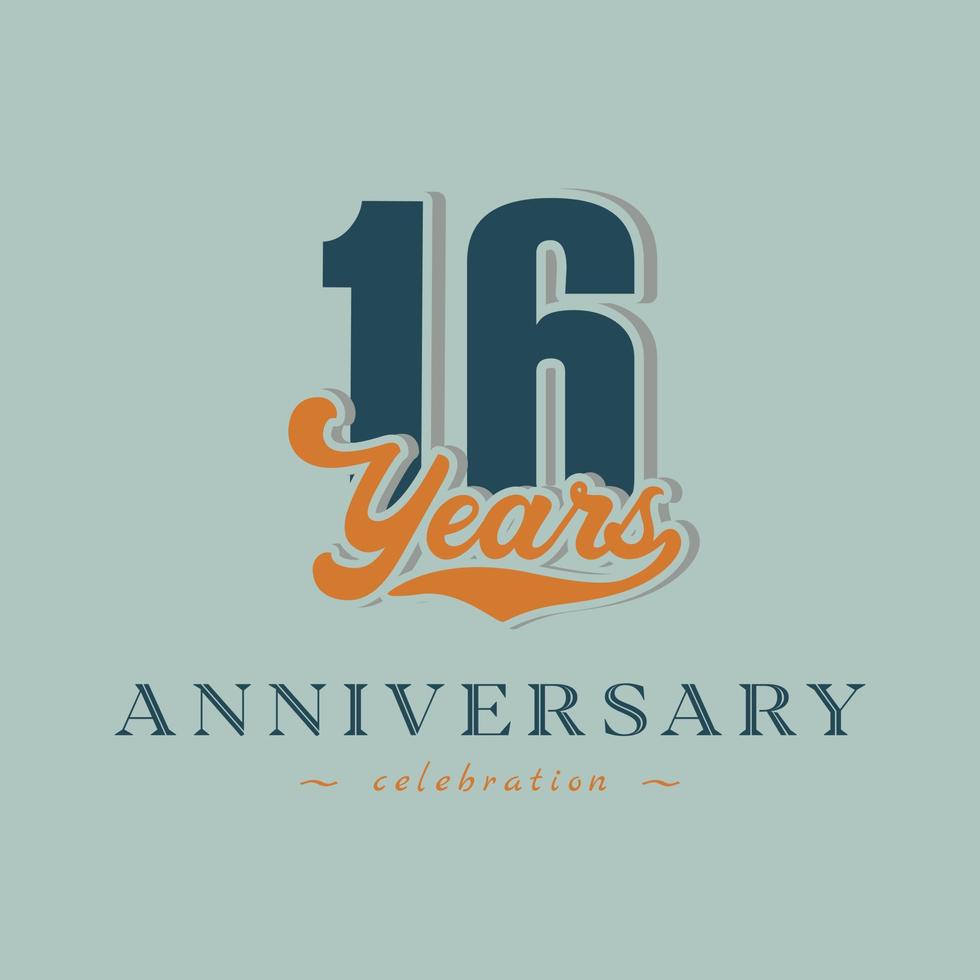 16 Year Anniversary Celebration Nostalgic with Handwriting in Retro Style for Celebration Event, Wedding, Greeting card, and Invitation Isolated on Green Background vector