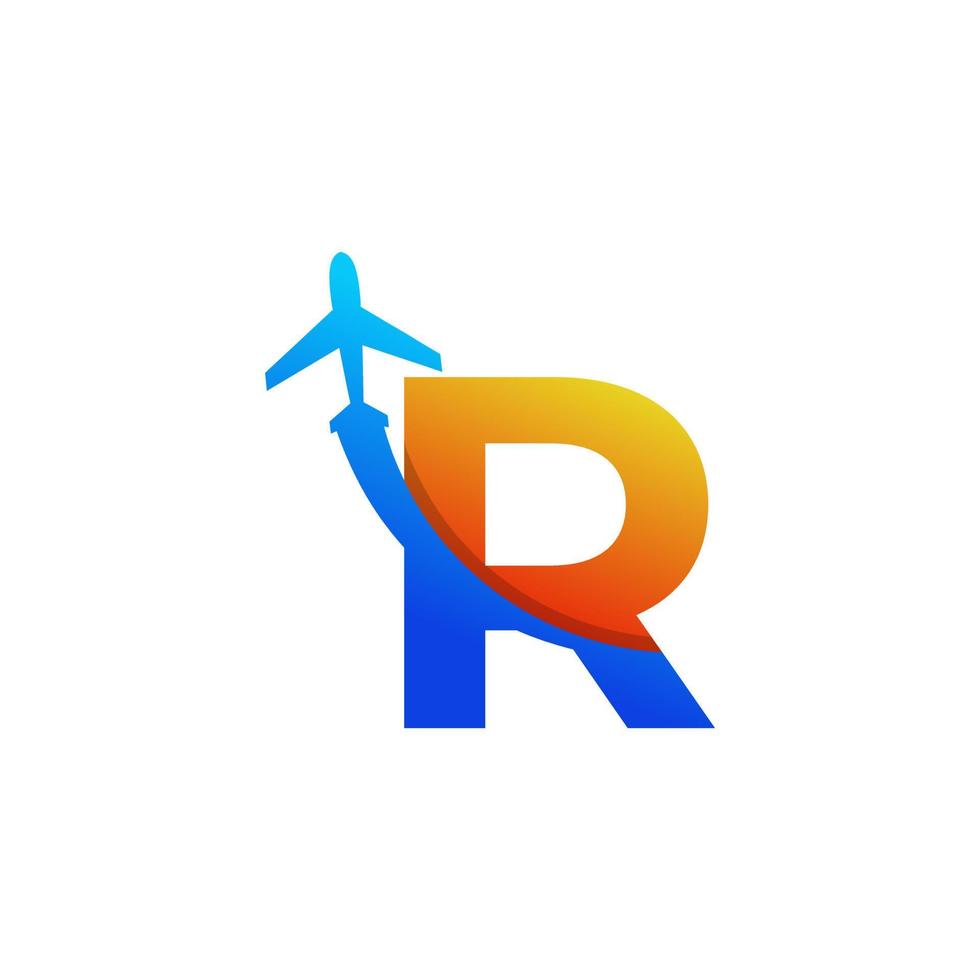 Initial Letter R Travel with Airplane Flight Logo Design Template Element vector