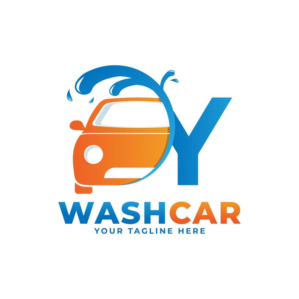 Letter Y with Car Wash Logo, Cleaning Car, Washing and Service Vector Logo Design.