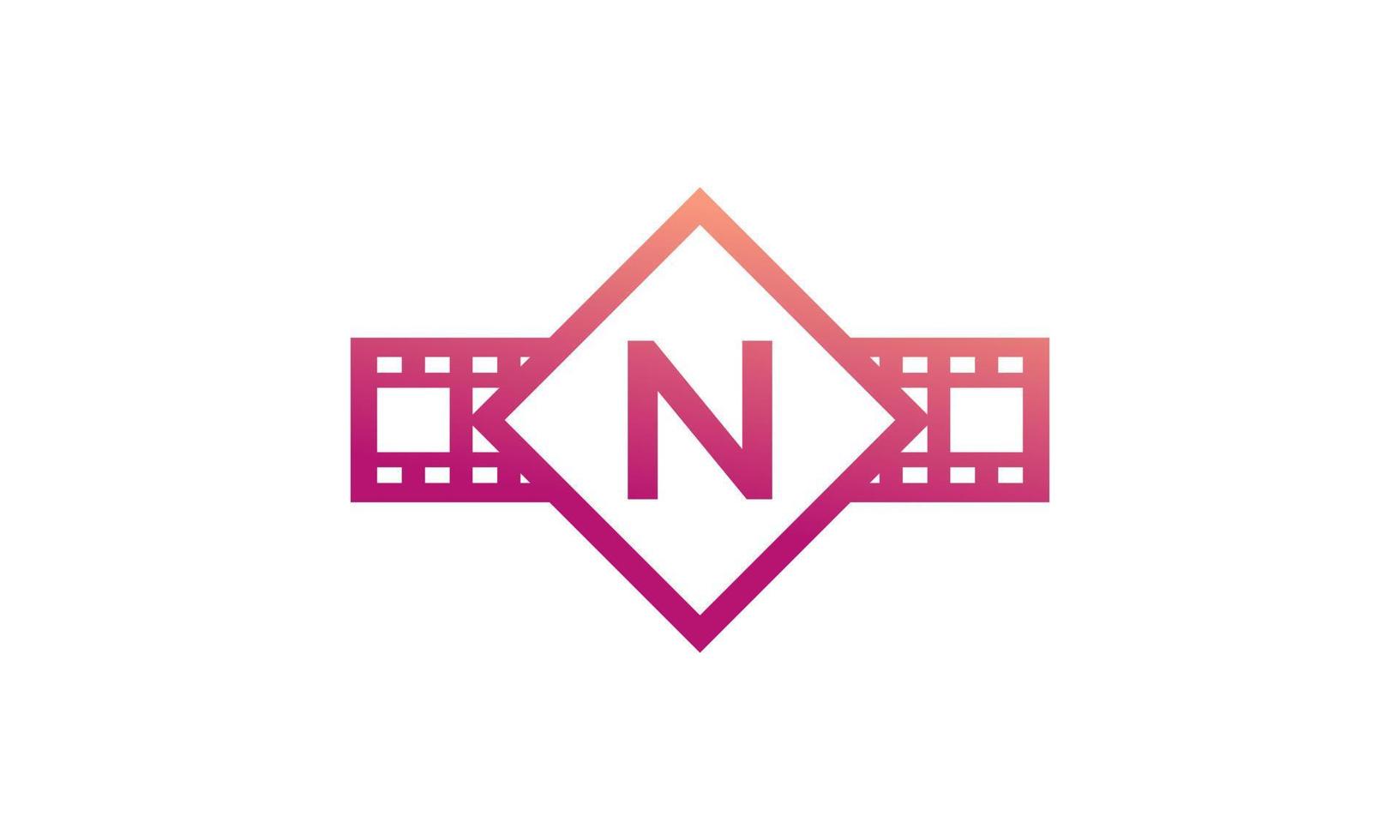 Initial Letter N Square with Reel Stripes Filmstrip for Film Movie Cinema Production Studio Logo Inspiration vector