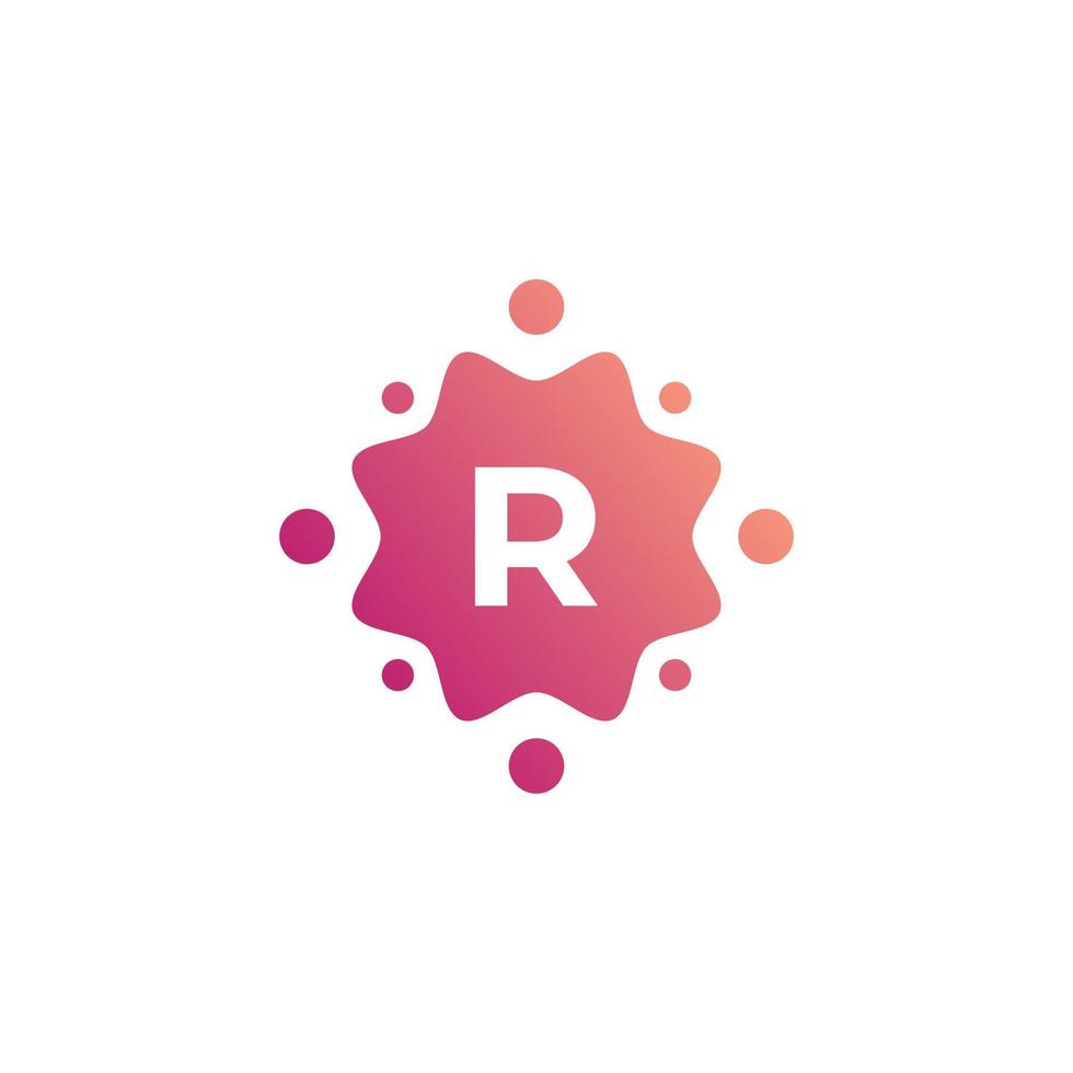 Smart and Creative Letter R Logo Design Template with  Dots or Points. Geometric Dot Circle Science Medicine Sign. Universal Energy Tech Planet Star Atom Vector Icon Element