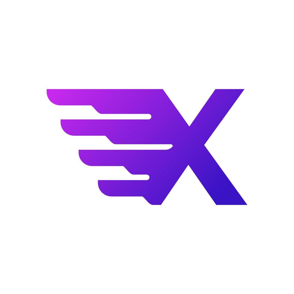 Fast Shipping Initial Letter X Delivery Logo. Purple Gradient Shape with Geometric Wings Combination. vector