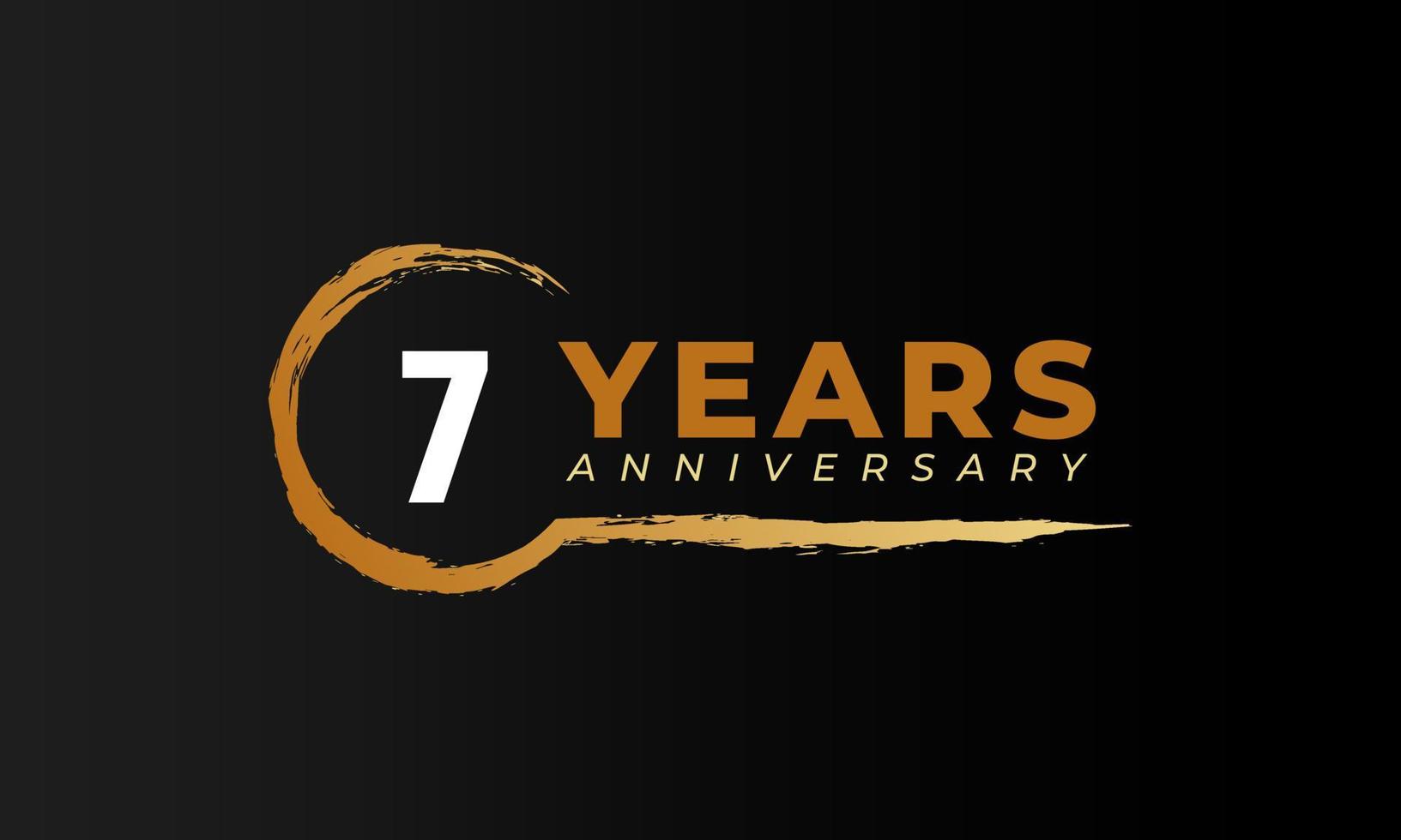 7 Year Anniversary Celebration with Circle Brush in Golden Color. Happy Anniversary Greeting Celebrates Event Isolated on Black Background vector