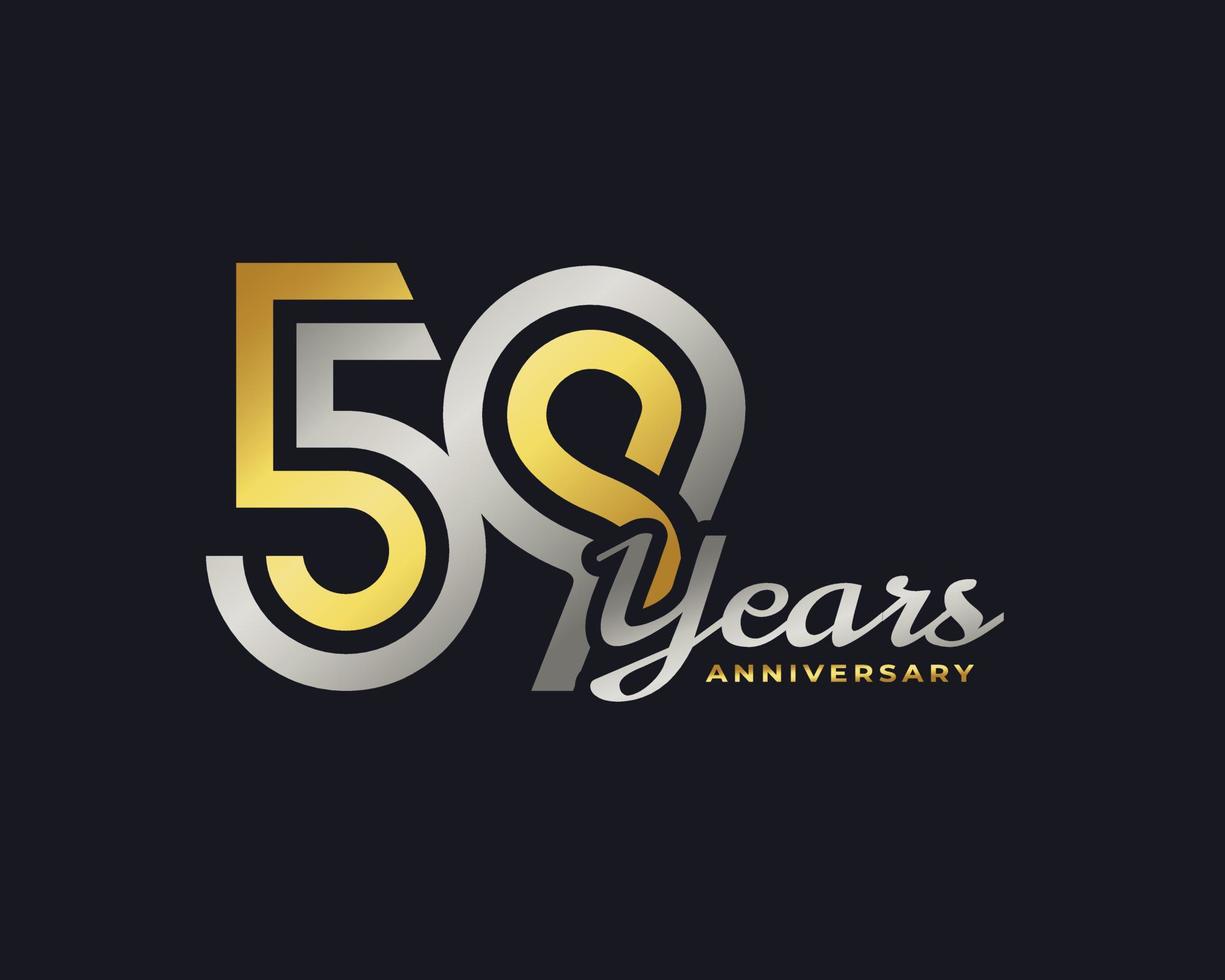 59 Year Anniversary Celebration with Handwriting Silver and Gold Color for Celebration Event, Wedding, Greeting card, and Invitation Isolated on Dark Background vector