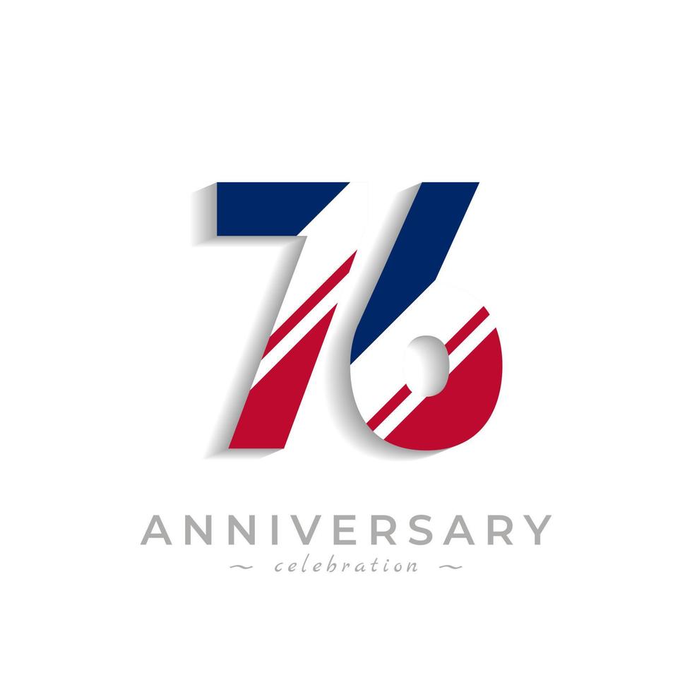 76 Year Anniversary Celebration with White Slash in Red and Blue American Flag Color. Happy Anniversary Greeting Celebrates Event Isolated on White Background vector