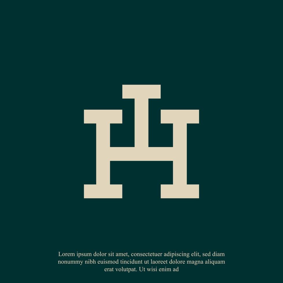 Creative initial letter HI IH I H linked artistic green and gold color icon logo design template element. Vector eps 10