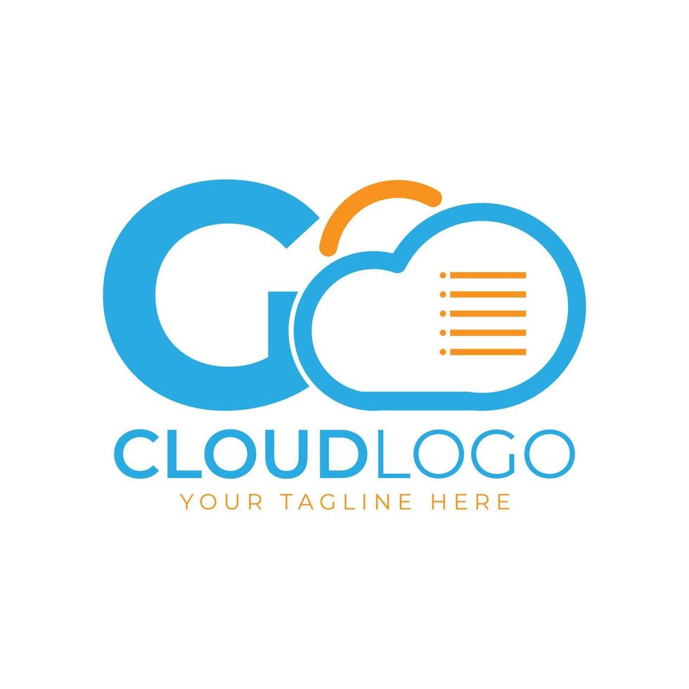 logotipo de tecnología en la nube. letra inicial g con nube y documento para el concepto de tecnología. señal meteorológica de software de datos vector