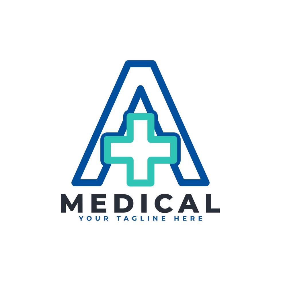 letra a cruz más logotipo. estilo lineal. utilizable para logotipos comerciales, científicos, sanitarios, médicos, hospitalarios y naturales. vector